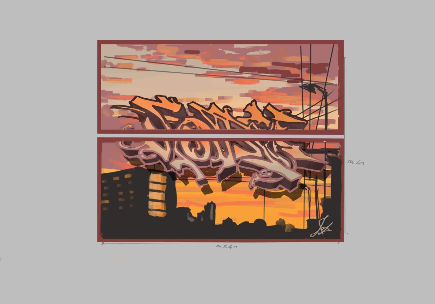 Graffiti Kunstplatten mit Physikzentrum im Hintergrund für den Innenraum